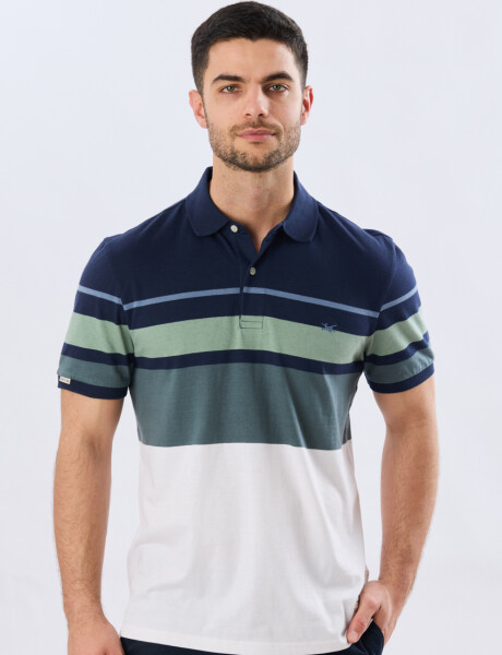 REMERA POLO RAYADA JERSEY Azul Oscuro
