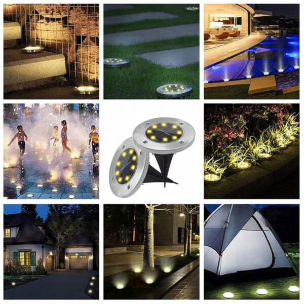Foco Luz Solar Para Jardín Piso Embutir A Batería 8 Led A Variante Color Luz Cálida