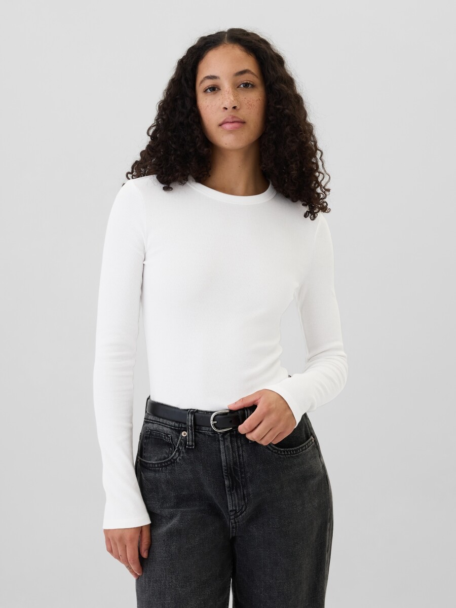 Remera Rib Manga Larga Mujer - White000 