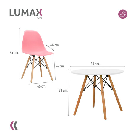 Juego de comedor Con Mesa Circular de 80cm + 2 Sillas Eames Rosa