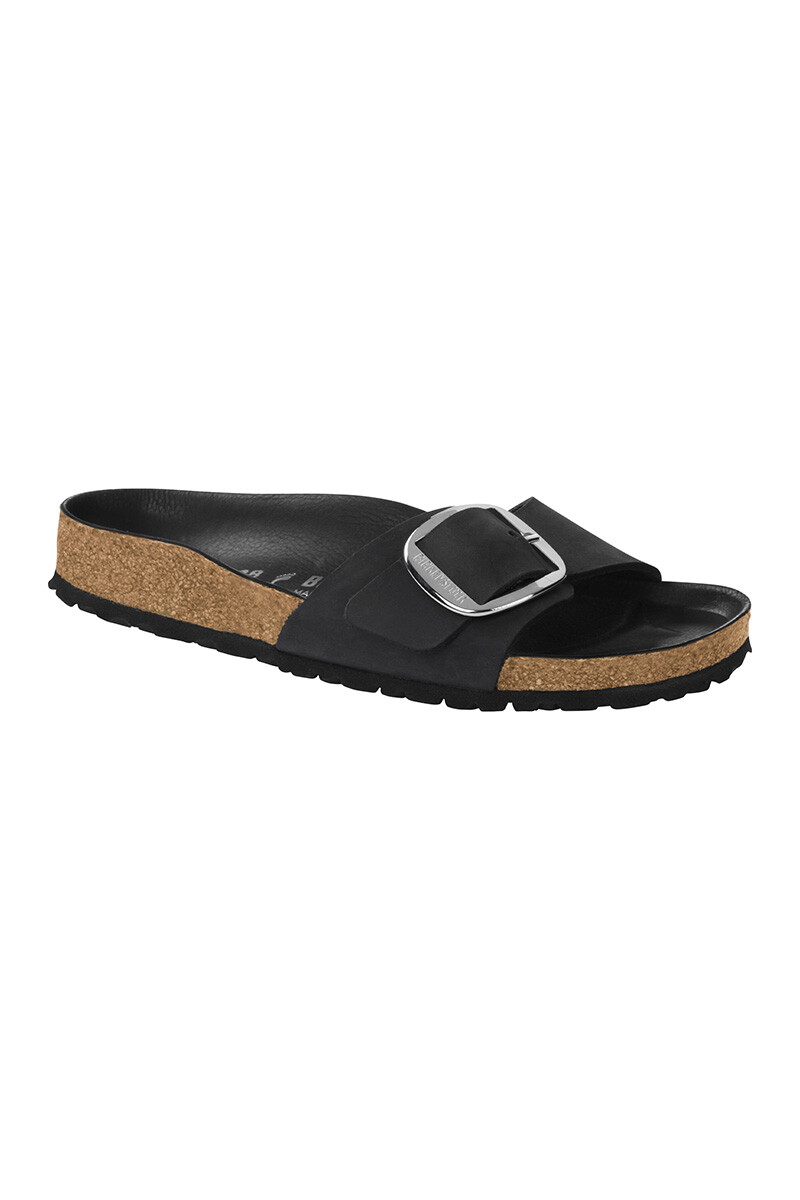 Sandalia Madrid Big Buckle Oiled Leather - Estrecho - Negro 