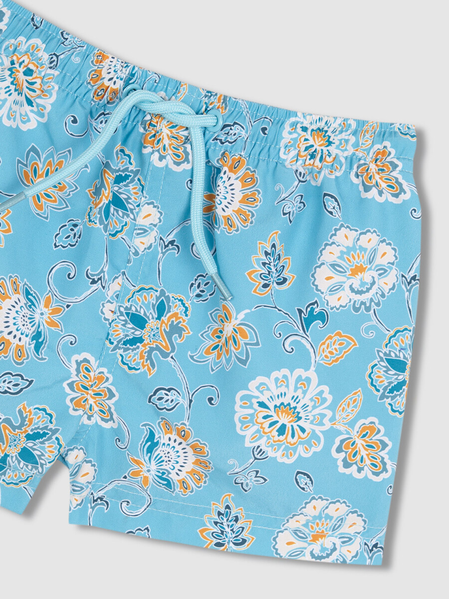 Bañador Estampado Flores Azul Claro