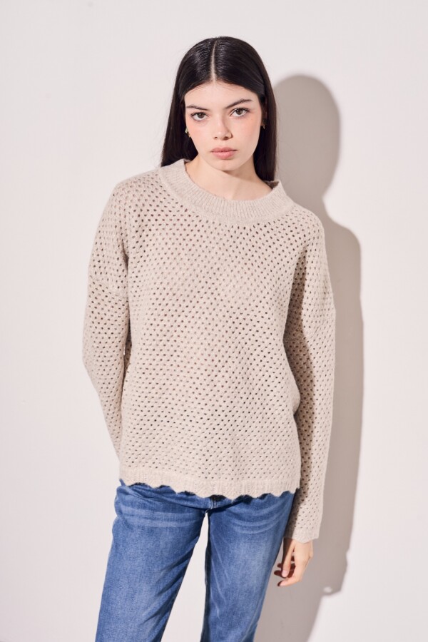 Sweater Texturado Lurex Beige Melange