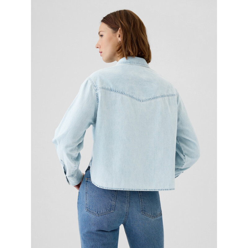 LS CROPPED DENIM WESTERN SHIRT - LIGHT WASH LIGHT WASH