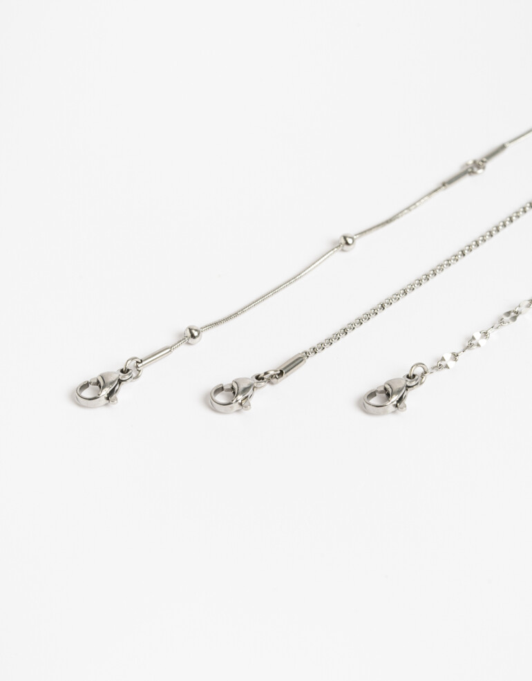 Pulseras Flexibles Sets Metal Set De Pulseras De Acero Combinadas - Plateado