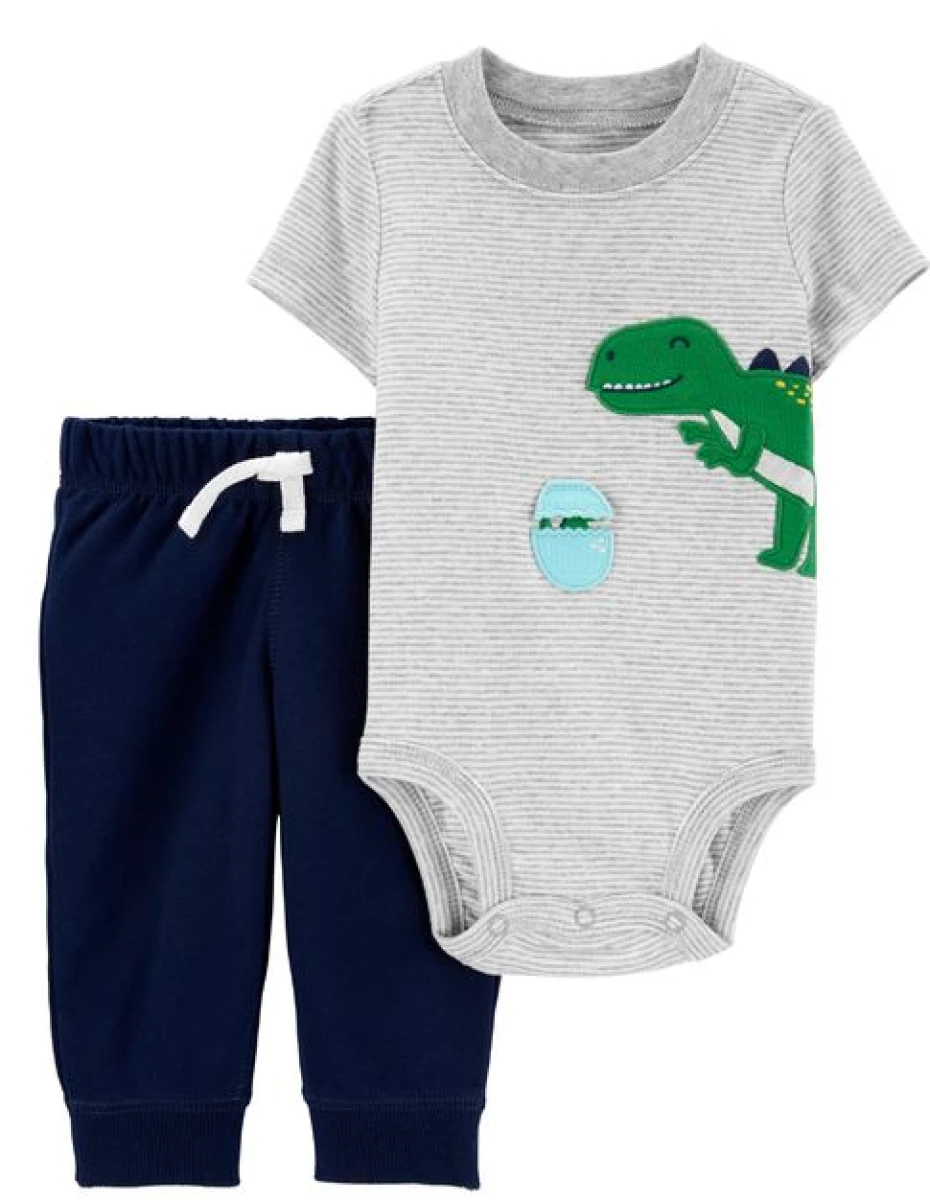 CONJUNTO CARTER'S 2 PIEZAS DINOSAURIO - GRIS AZUL 