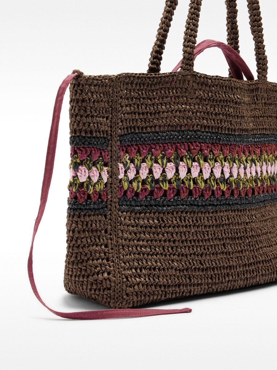 Bolso Shopper Efecto Rafia Con Detalle Trenzado marron