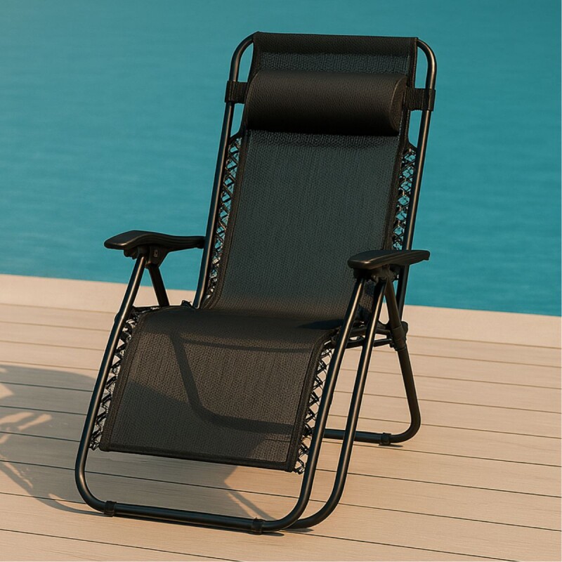 Reposera Silla Playa Alta Plegable Gravedad Cero Reclinable NEGRO