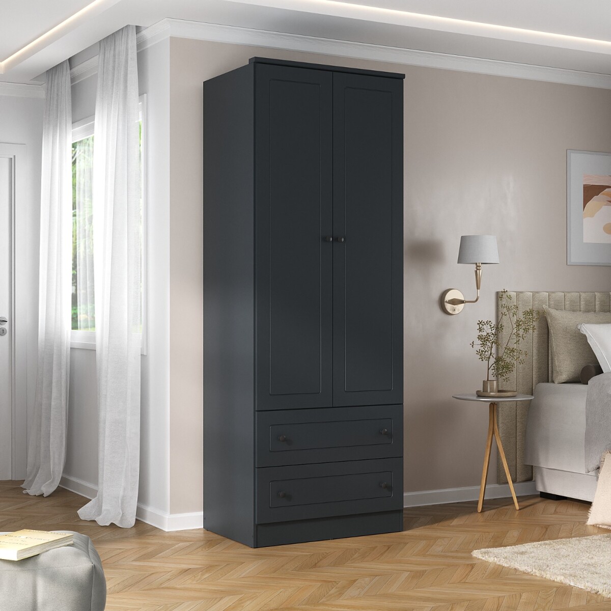 Ropero Americano PLUS 2 puertas + 2 Cajones - 100%MDF - Grafito 