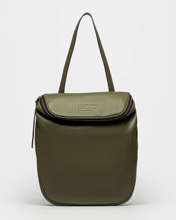 Mochila Soft En Cuero Graneado Verde