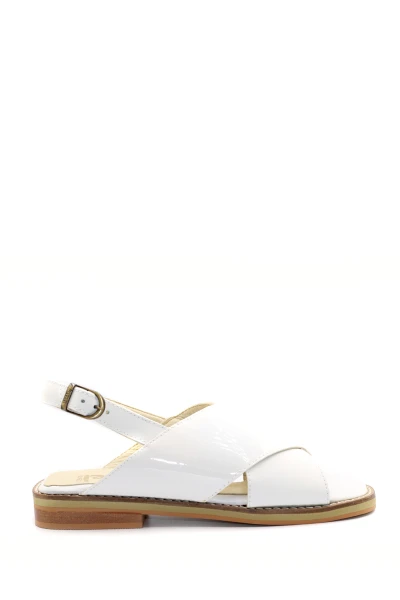 Sandalia Baja Tira Cruzada Cuero Blanco
