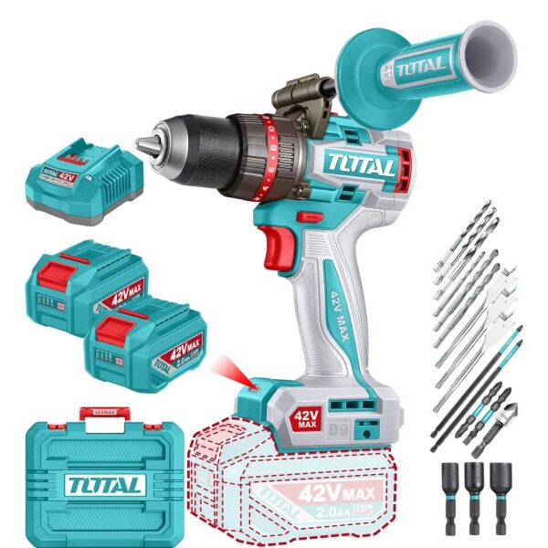 Taladro Percutor Y Atornillador Inalámbrico Total 42v con Maletin y Accesorios Taladro Percutor Y Atornillador Inalámbrico Total 42v con Maletin y Accesorios