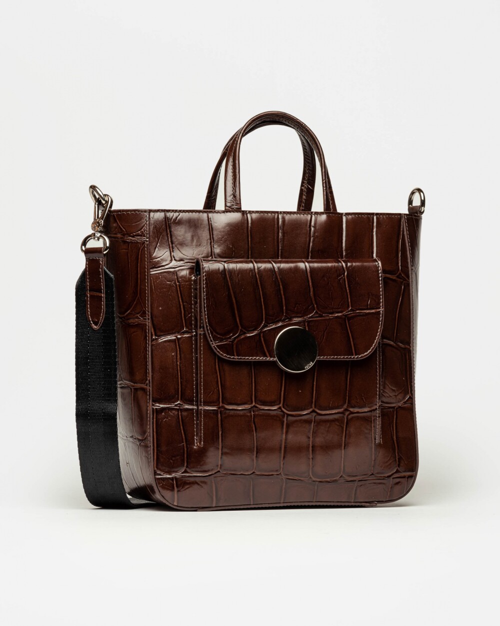 Shopper The Circle en cuero grabado big croco Chocolate Niquel