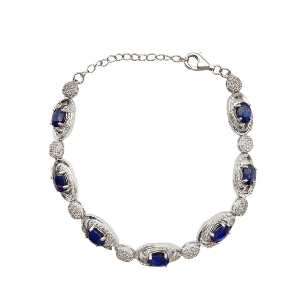 Pulsera oval-Plata 925-Piedra zirconia y zafiro-PU3022 Conpiedra