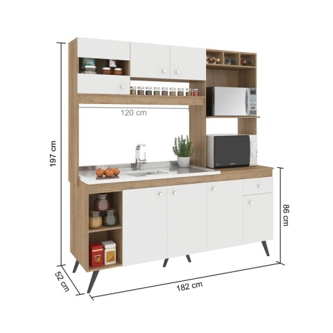 Kit de cocina compacta 7 puertas 1 cajón S/Pileta 182x29x52x197cm Carvale / Blanco