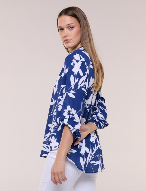 Blusa De Gasa Printed AZUL/BLANCO