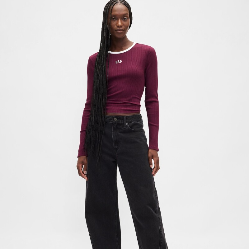 INTL LS MOD RIB CROP TEE TUSCAN RED