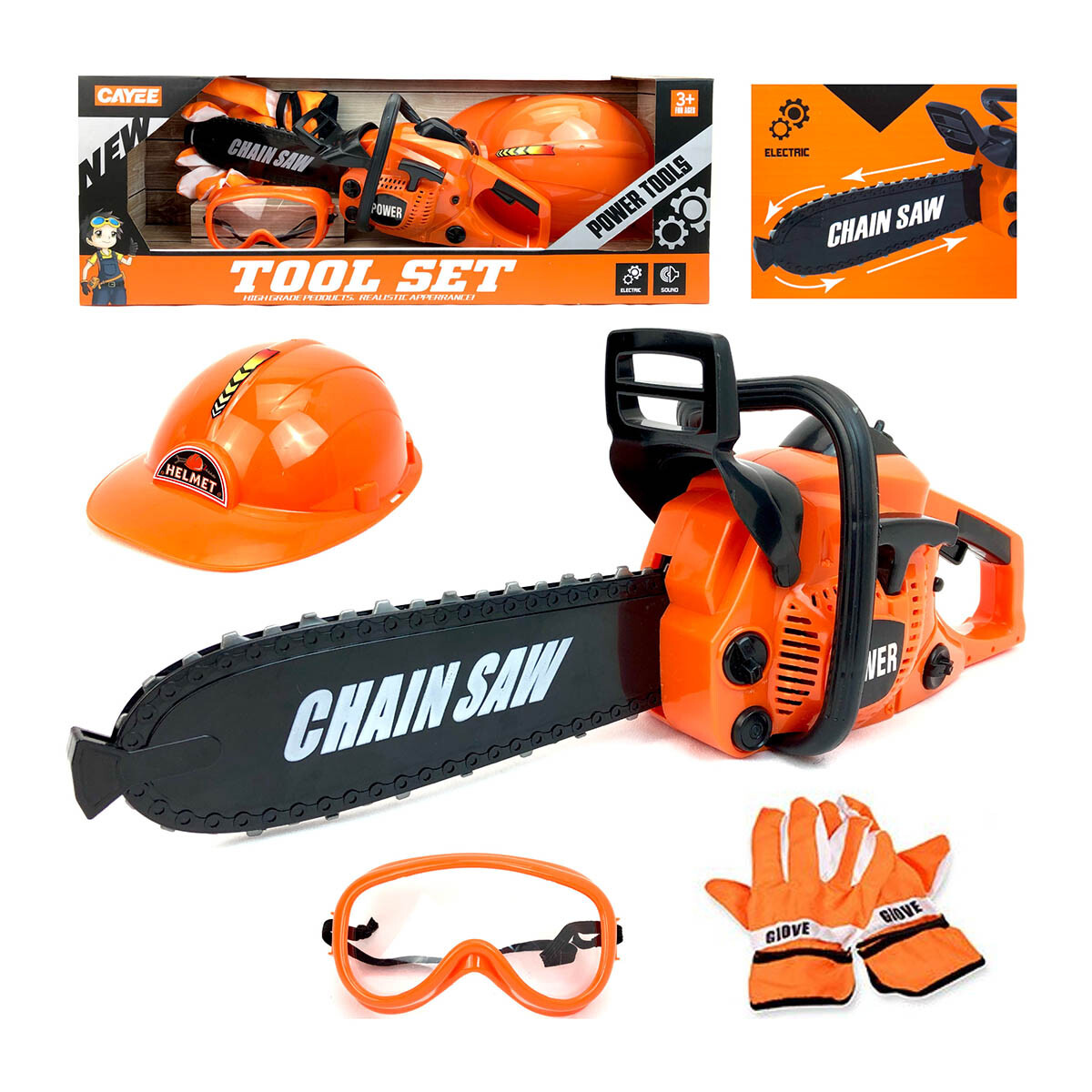 Motosierra Completa Con Casco Guantes Gafas Sonido - Jug019000 