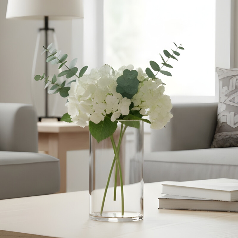 Florero vidrio decorativo clindro alto 15x8cm TRANSPARENTE