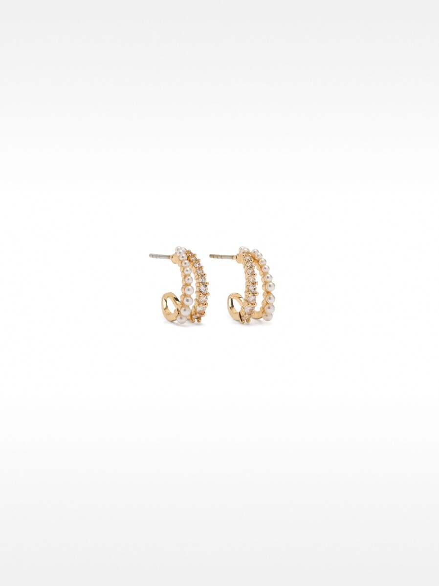 Aros Con Efecto Doble Y Circonitas - dorado 