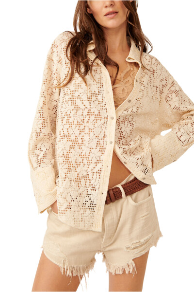 IN YOUR DREAMS LACE BUTTONDOWN Marron