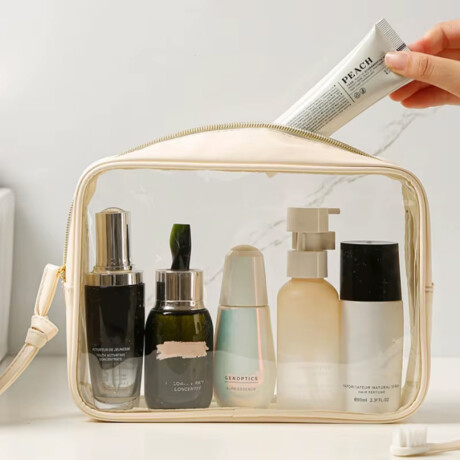 Neceser transparente con cierre grande Beige