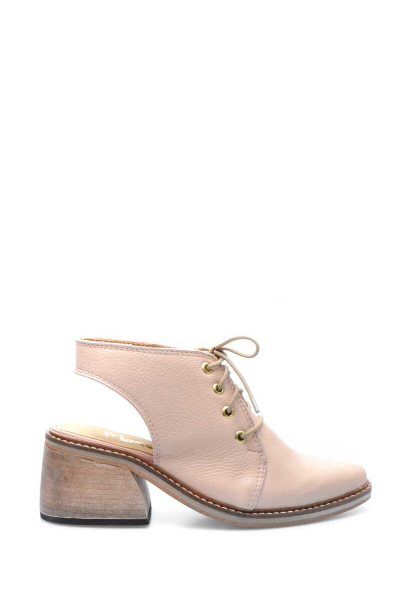 Bota Botín Sin Talón Taco Medio Cuero Rosa
