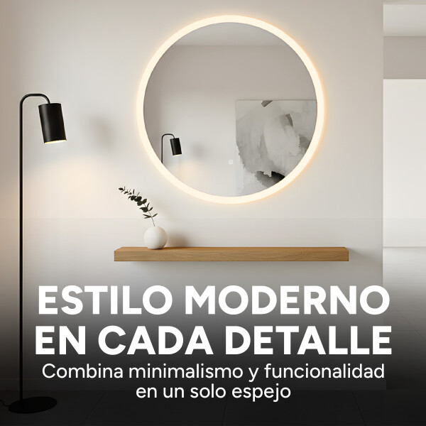 Espejo Redondo Baño Táctil 3 Modos Luz Retroiluminado 60 Cm Circular