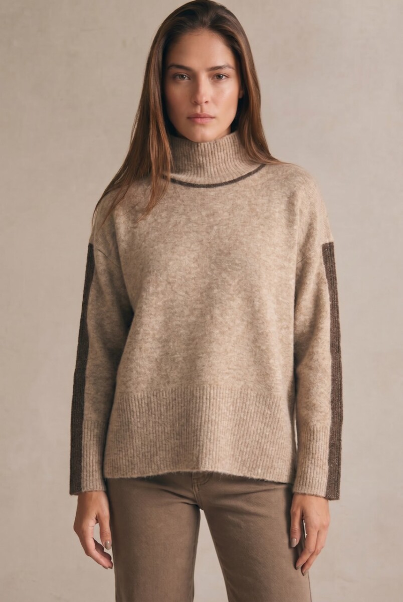 Polera Combinada - Beige Melange 