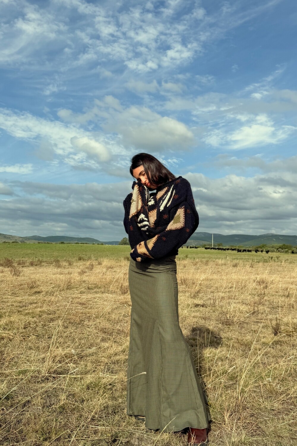 Long Scottish Skirt Verde / Beige