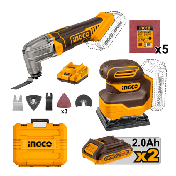 COMBO LIJADORA ORBITAL 20V P20S + HERRAMIENTA MULTIFUNCION 20V + 2X BAT 2AH + VALIJA Combo Lijadora Orbital 20v P20s + Herramienta Multifuncion 20v + 2x Bat 2ah + Valija