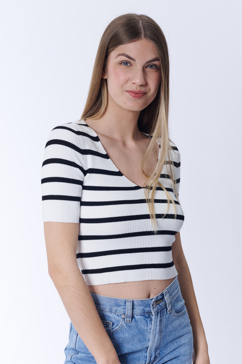 Remera Punto Rib Rayas Blanco