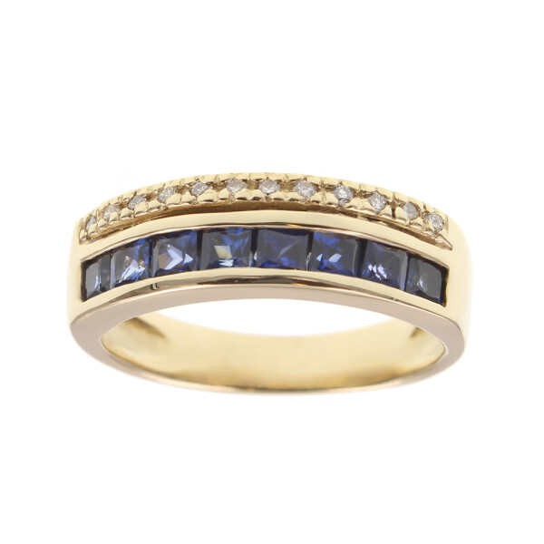 Anillo en oro amarillo 18k con brillantes y zafiros N8908 Anillo en oro amarillo 18k con brillantes y zafiros N8908