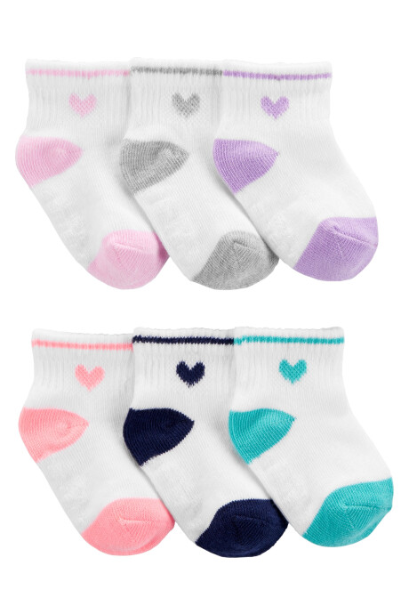 Pack seis pares de medias tobilleras de algodón, diseño corazón Sin color
