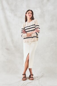 Sweater Rayado Algodón Elastano Beige Melange