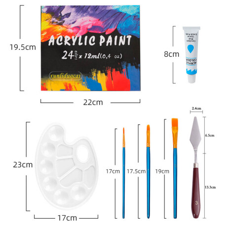Set Arte X30 Pintura Acrílica Pinceles Paleta Color Esc007008