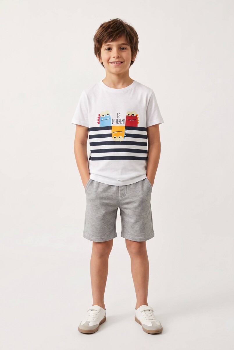 Remera m/c estampada escote a la base - Blanco 