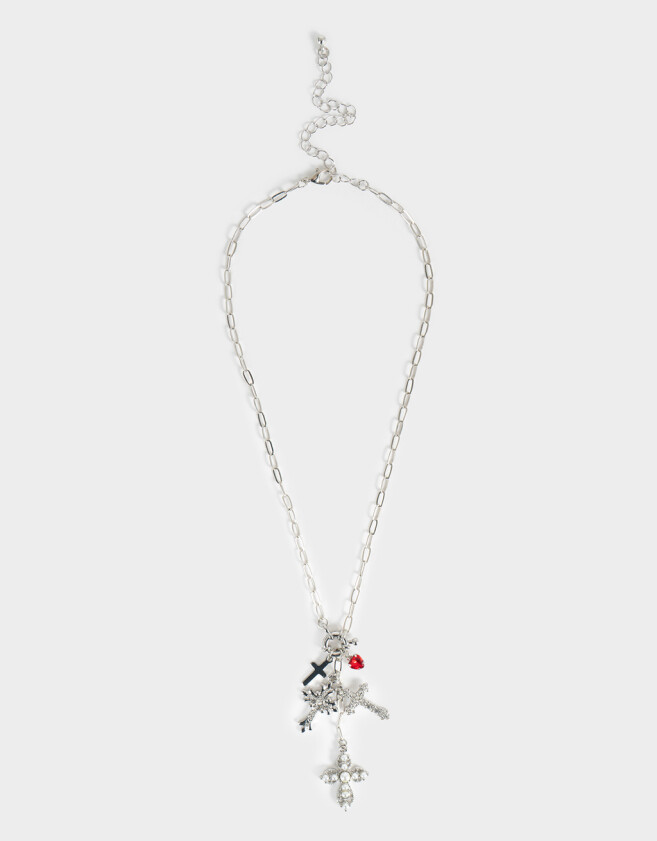 Collares Cortos Religioso Collares Largo Multi Dijes - Plateado