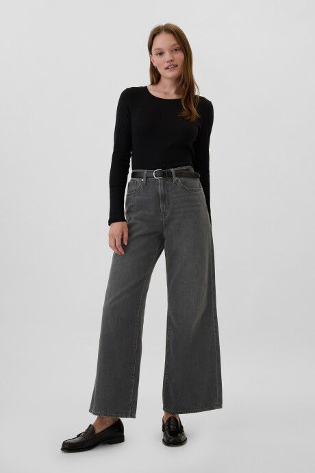 Jean Wide Leg Tiro Alto Mujer Black Wash