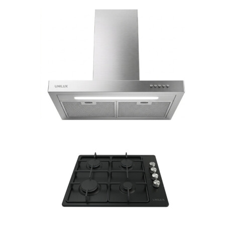 Pack Campana Ventor Acero Inoxidable 60cm Pack De Campana Extractora Ventor 60CM + Anafe A Gas Vulcano Quad 4 Negro