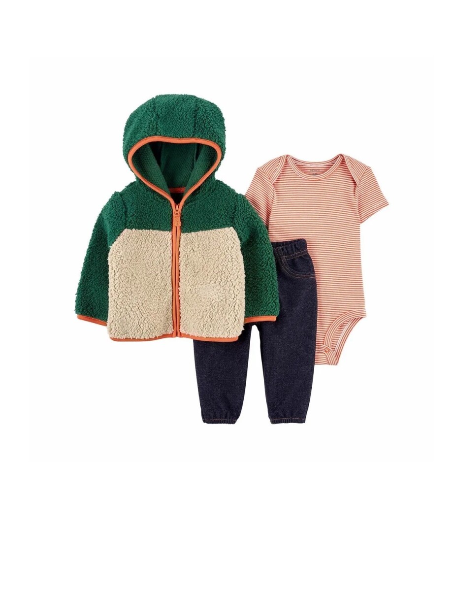 Conjunto Carters Campera Fleece , pantalón y bodie. Verde Beige 