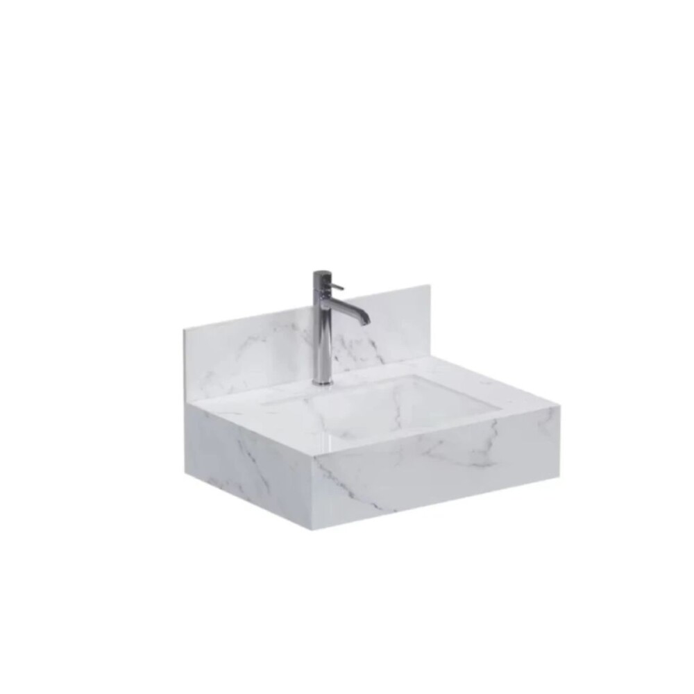 Mueble de baño suspendido de porcelanato Blanco Calacata Napoles 60 cm con bacha incorporada Mueble De Baño Suspendido De Porcelanato Blanco Calacata Napoles 60 Cm Con Bacha Incorporada