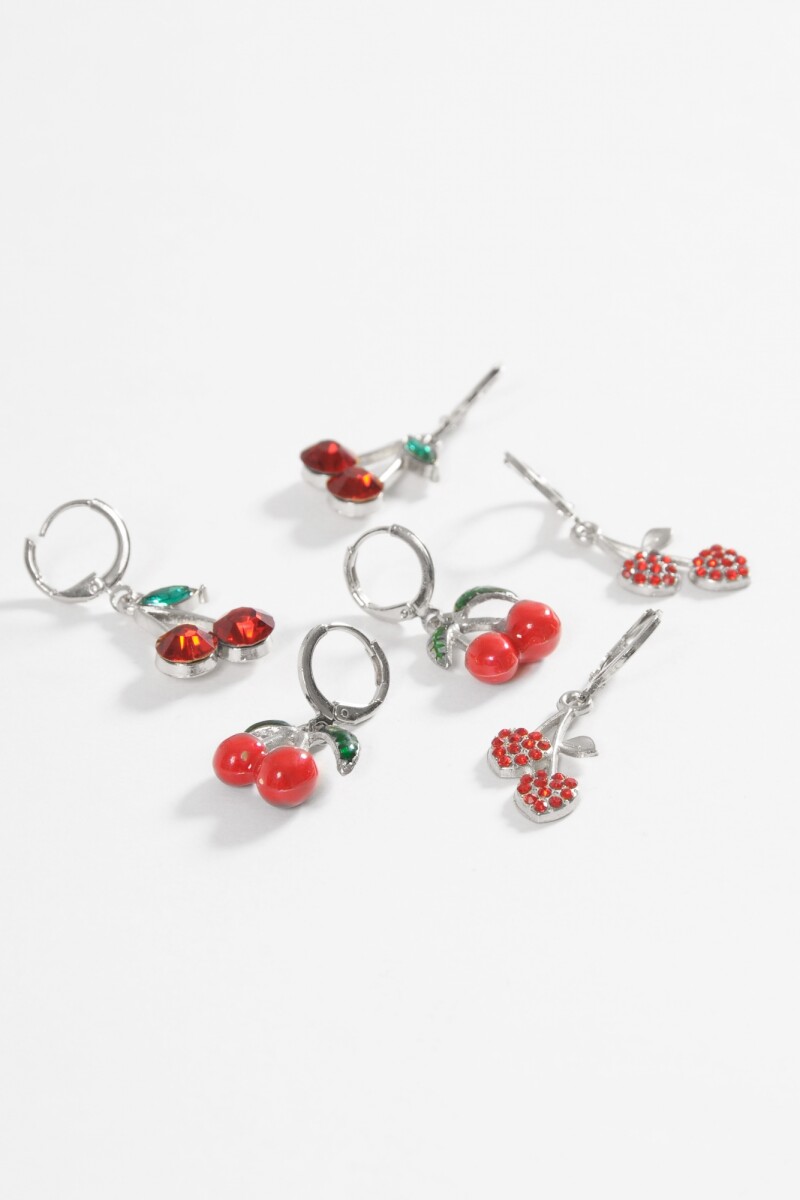 Set de aros dije cherry plateado