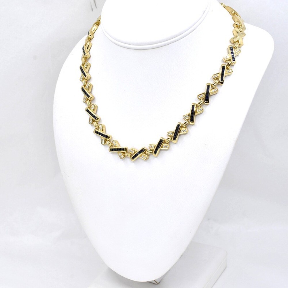 Collar En Oro 18K, Brillantes Y Zafiros Collar En Oro 18K, Brillantes Y Zafiros