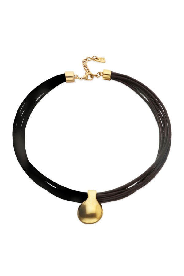 COLLAR DE CUERO CON BOLA GRANDE DE ALEACIÓN DE METALES BAÑADAS EN ORO 18K Colgante