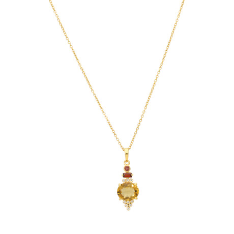Collar Cadena Karvik Dije Citrino, Diamantes, Granate Plata 925 Y Baño De Oro 0