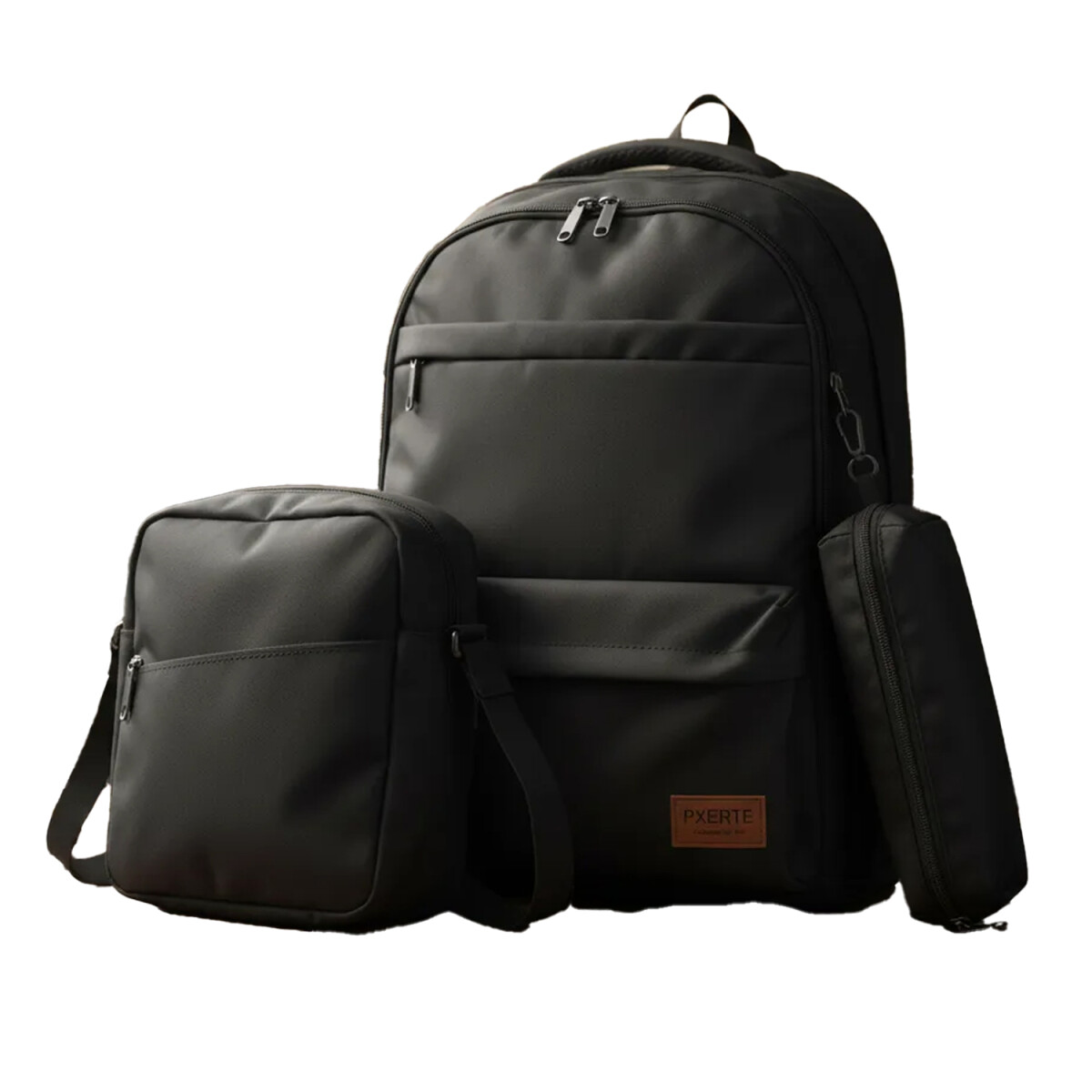 Set Mochila Bolso Cartuchera Alumno Resistente 3 Piezas - Negro 