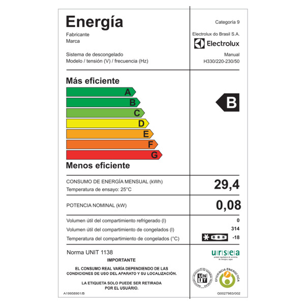 Freezer Horizontal Electrolux 314l H330 FREEZER HORIZONTAL ELECTROLUX H330