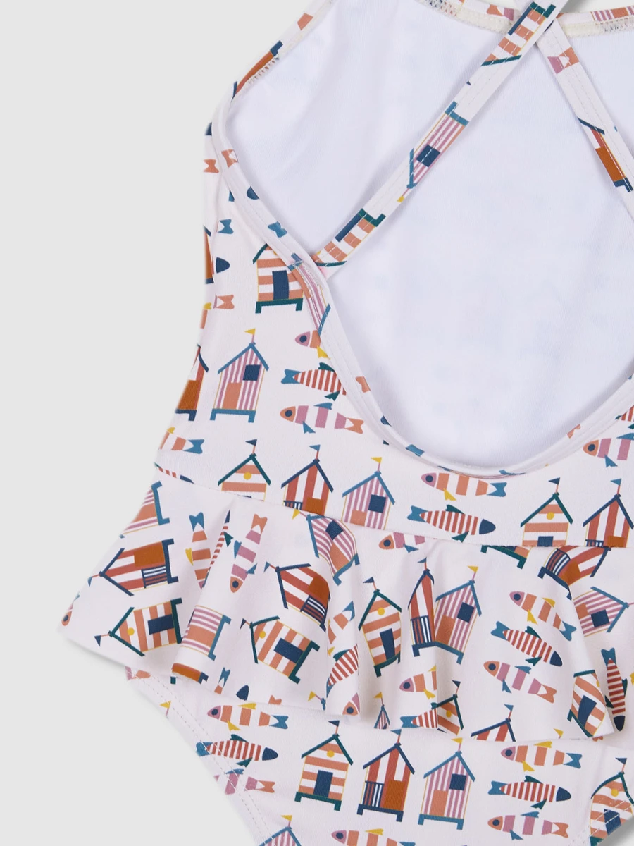 Traje De Baño Estampado Casitas Blanco Roto