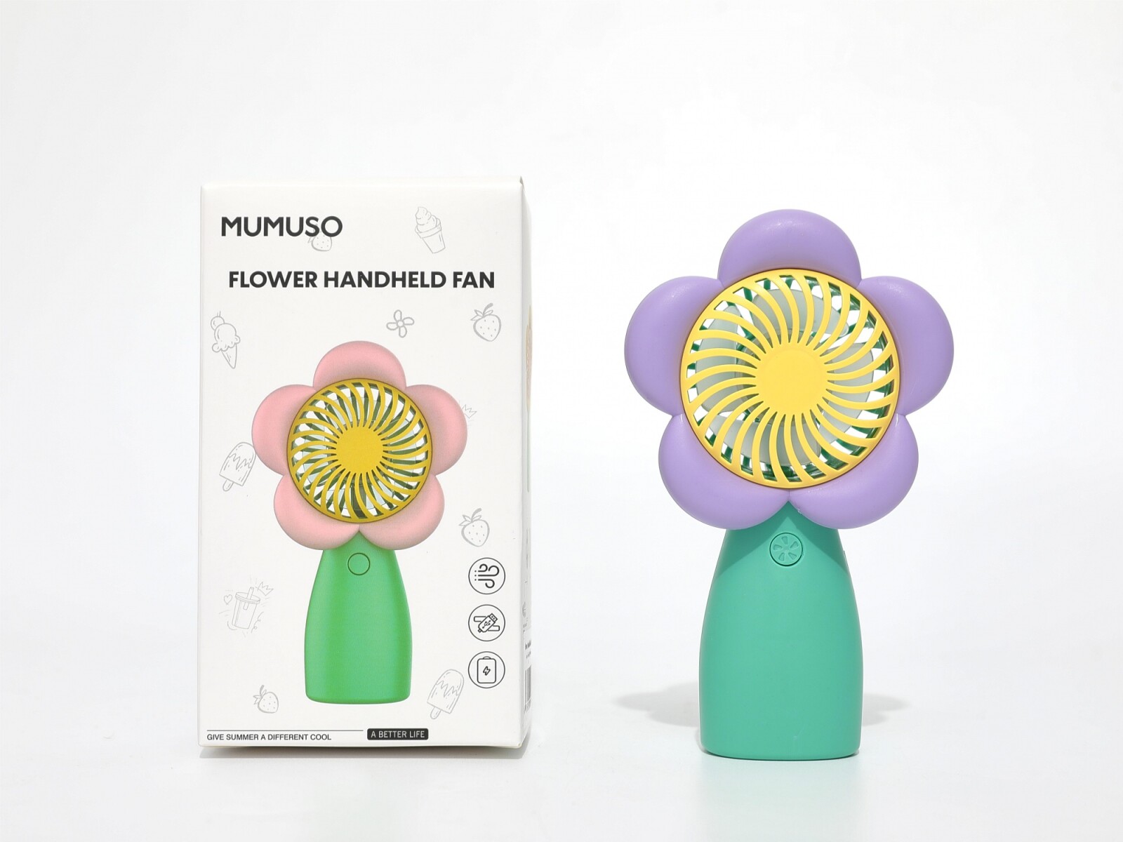 VENTILADOR DE MANO FLOR VIOLETA 